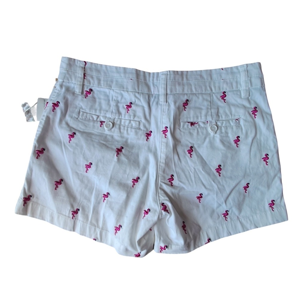 British Khaki Women White Flamingo Shorts Embroidered US Size 6 Cotton Spandex - Picture 2 of 7